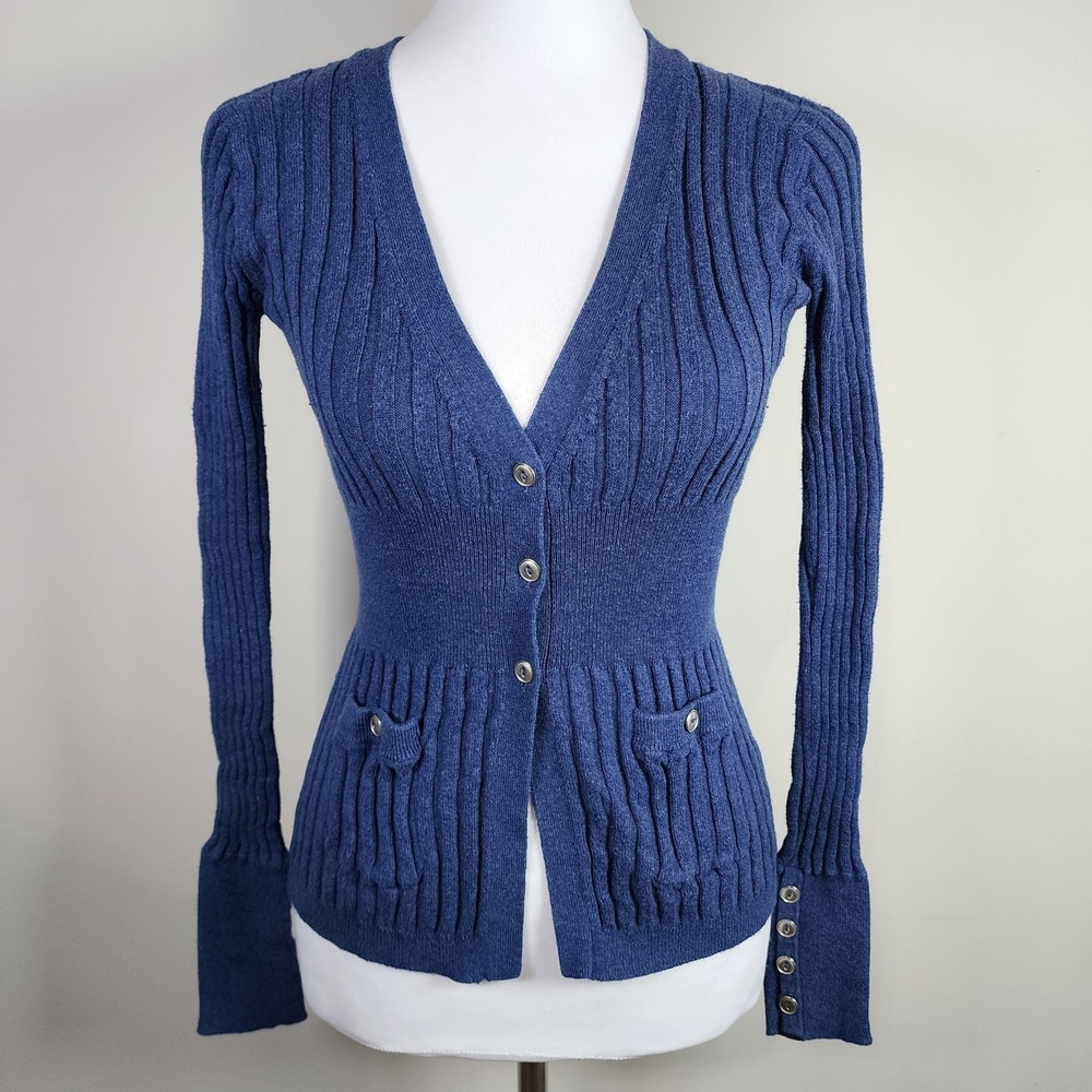 Sarah Spencer Cable Knit Cardigan Womens XS Cashmere Cotton Blend Long Sleeve